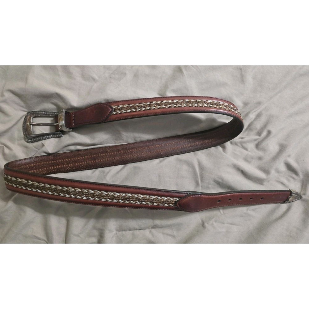 Orvis Woven Design Leather Trim Money Belt Vintage Size 40